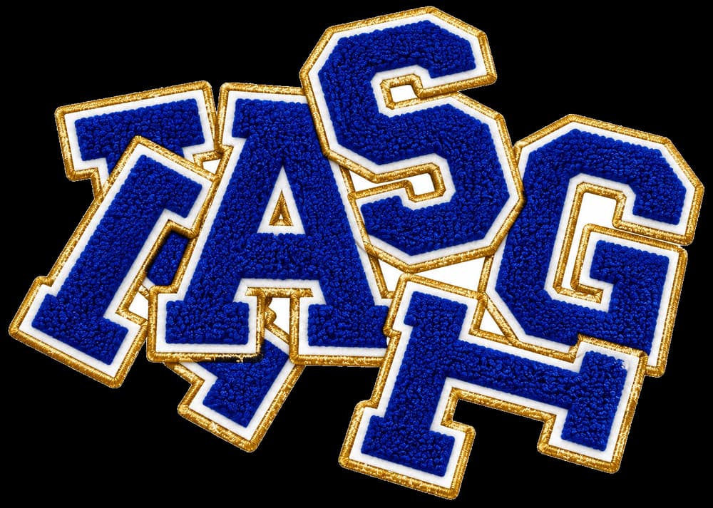 Collegiate appliqué and tackle twill embroidery sample