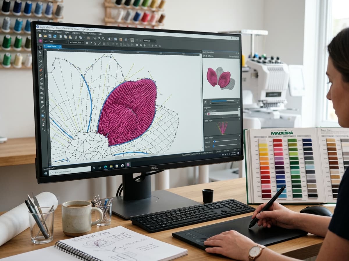 Precision embroidery digitizing toolpath CAD simulation