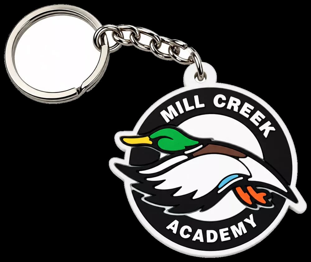 Mill Creek Academy custom molded PVC rubber keychain