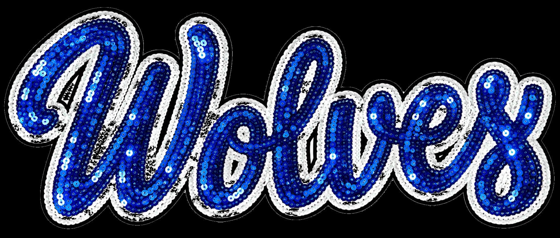 Wolves Royal Blue & Silver Script Sequin Patch