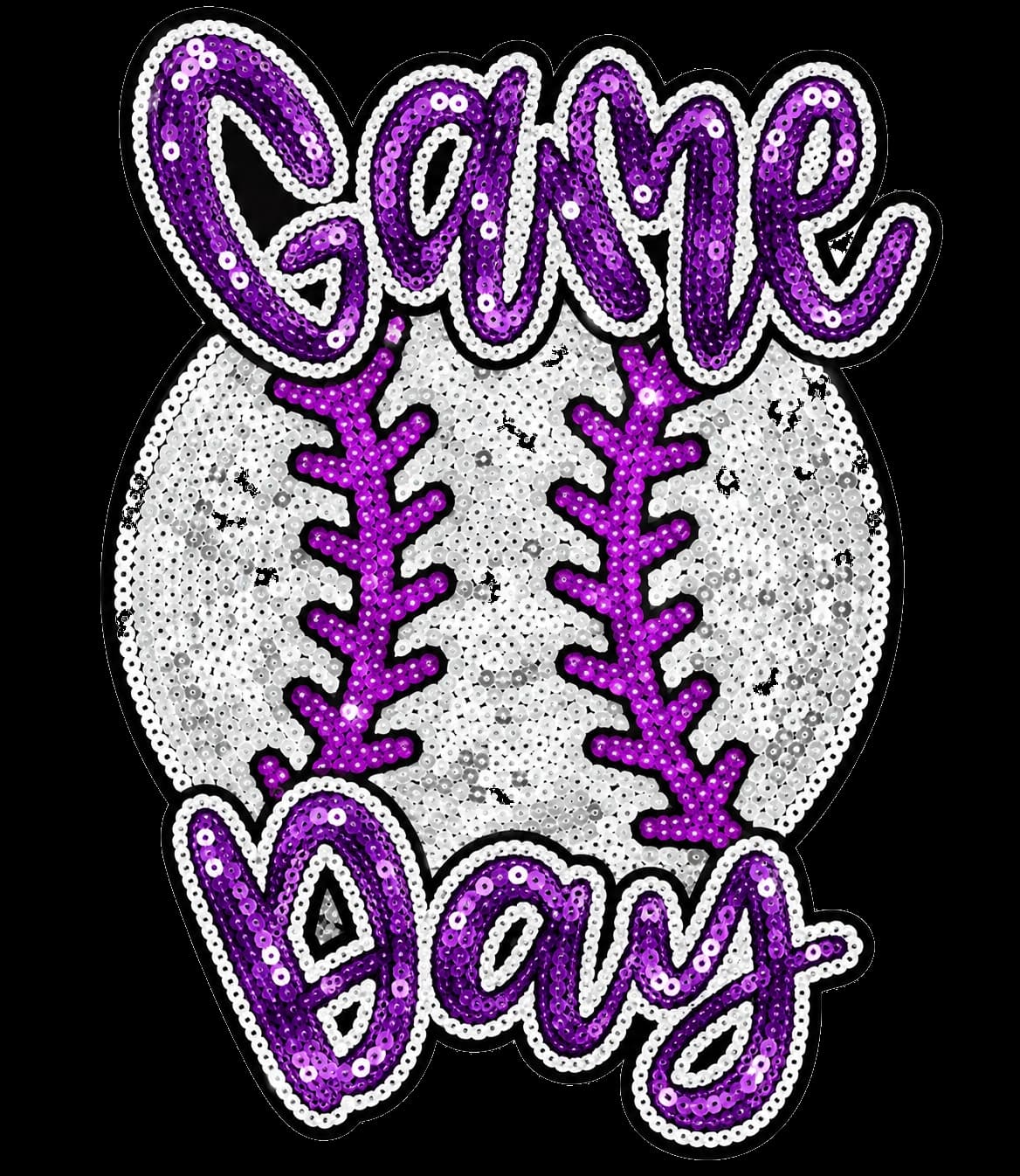 Custom glittering purple and silver game day sequin patch