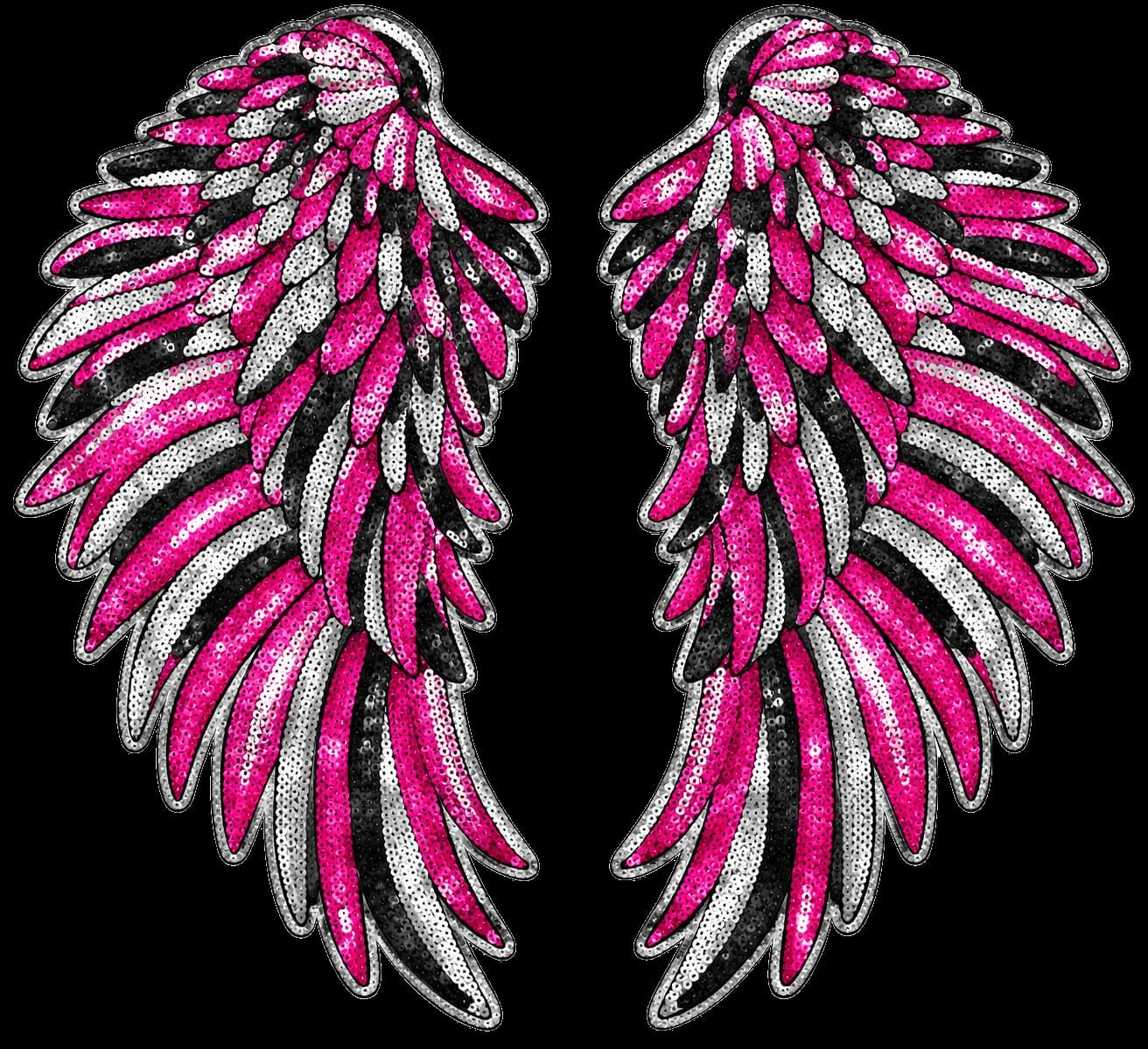 Hot pink and silver shimmering sequin angel wings jacket patches